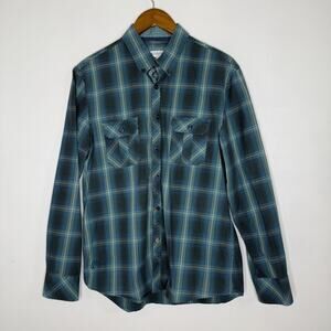 John Lennon Shirt Mens Large Blue Green Plaid Button Down Long Sleeve Casual
